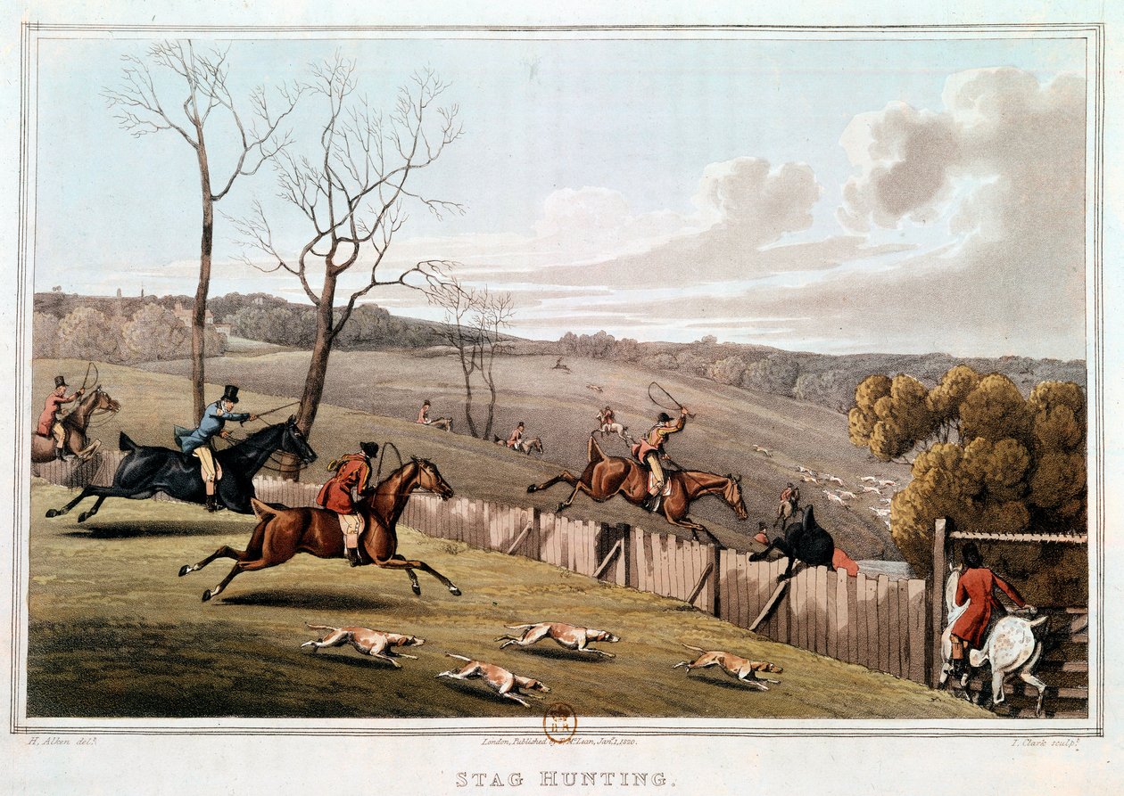 Jakt i England. 1800-tals litografi. Paris, B.N. av Unknown artist