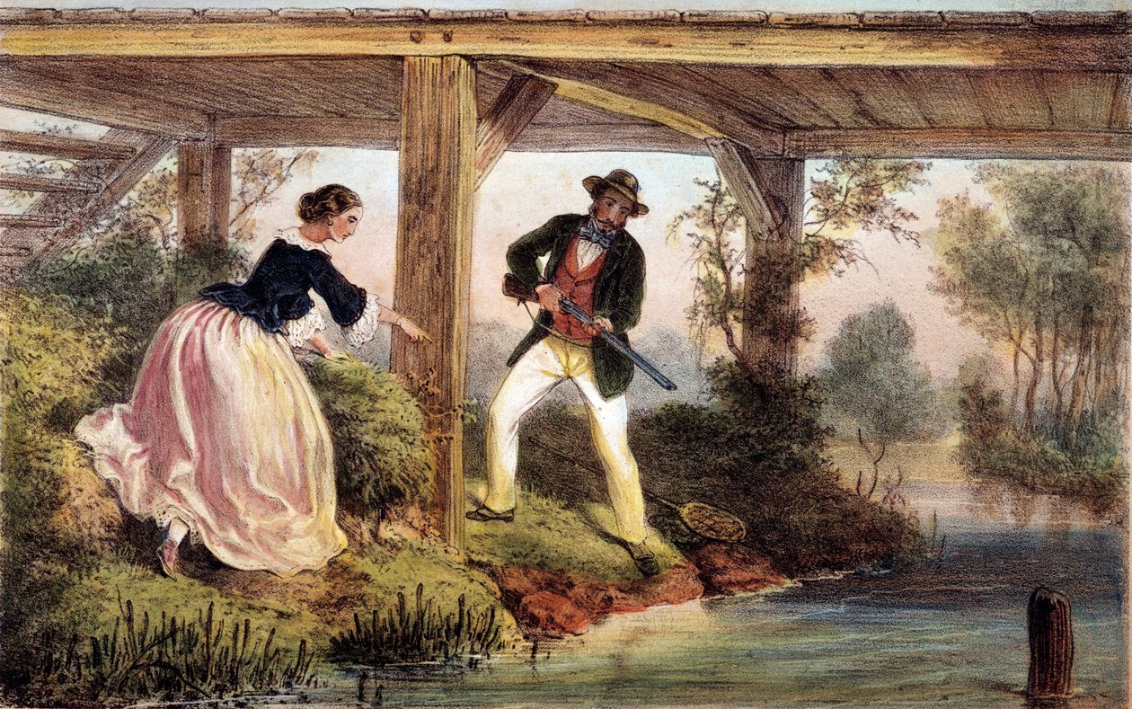 Jagar gädda i England. 1800-talsgravyr. Gien, jaktmuseum av Unknown artist
