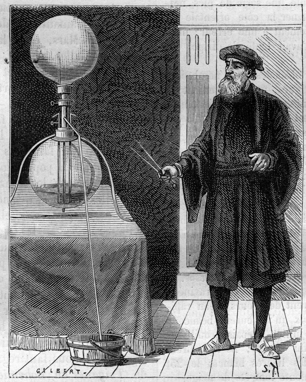 Hydraulisk uppfinning: Hydraulisk-pneumatisk maskin (pneumatic hydraulico). Gravyr i "" La Nature"" av Unknown artist