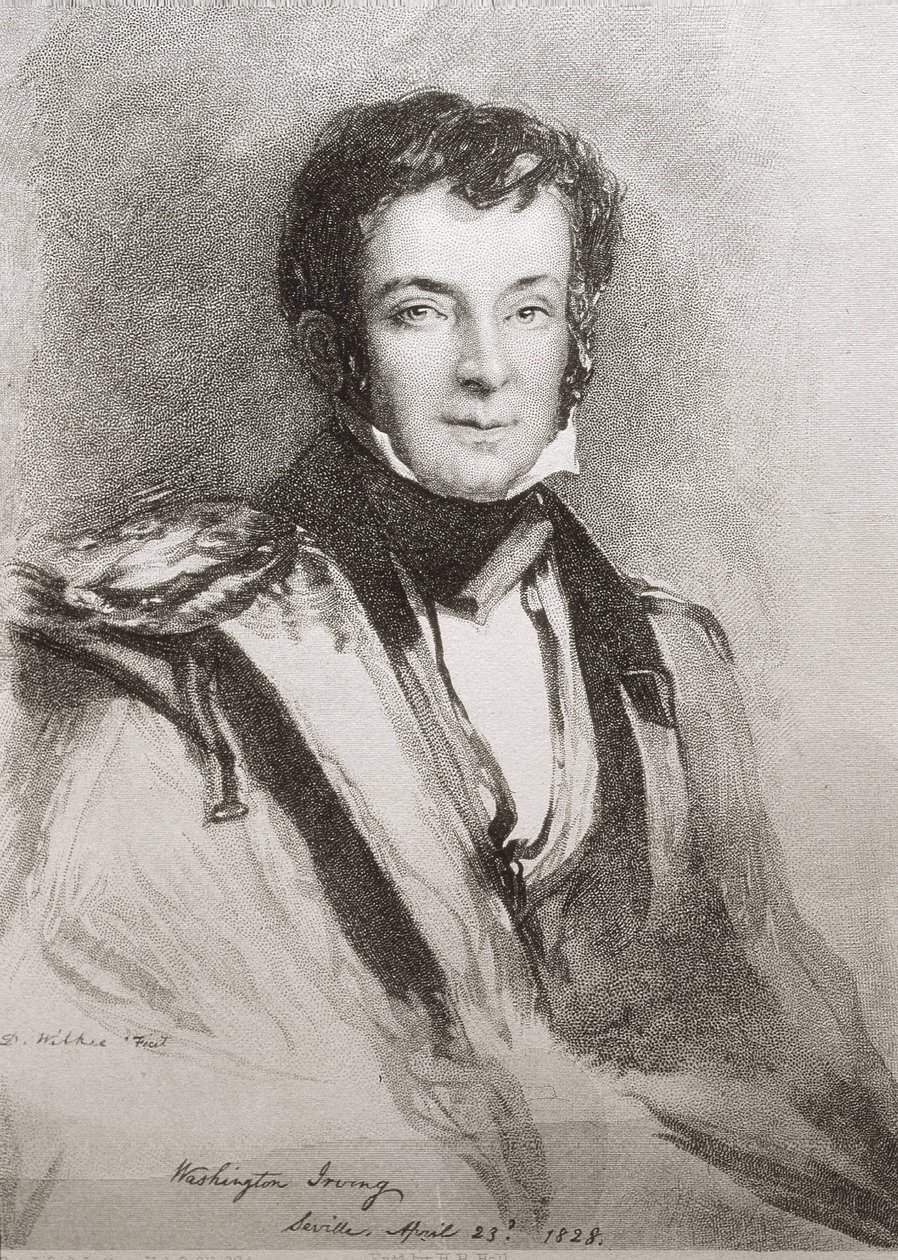IRVING, Washington (1783-1859). Amerikansk romanförfattare och historiker. Porträtt utfört i Sevilla (1828). Litografi. av Unknown artist