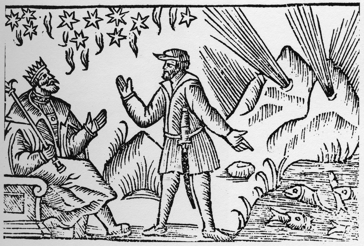 Ichthyomancy: Divination by the Movement of Fish - i "History of Gentibus Septentrionalibus" (History of the Peoples of the North) av Olaus Magnus, Rom av Unknown artist