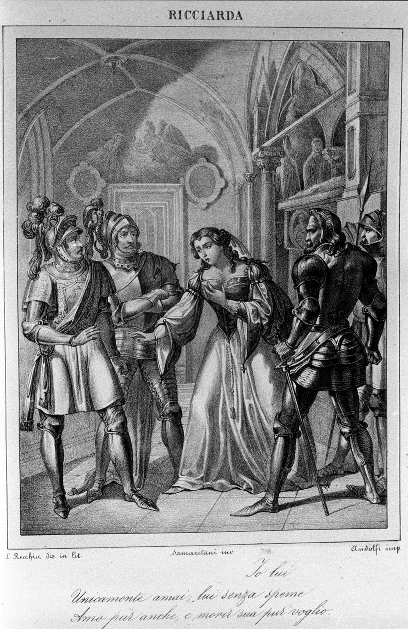 Illustration till akt III av "Ricciarda" av den italienske poeten och dramatikern Ugo Foscolo (1778-1827) 1800-talet av Unknown artist