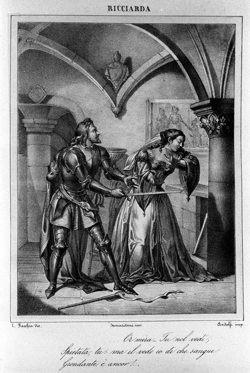 Illustration till akt IV av "Ricciarda" av den italienska poeten och dramatikern Ugo Foscolo (1778-1827) 1800-talet av Unknown artist