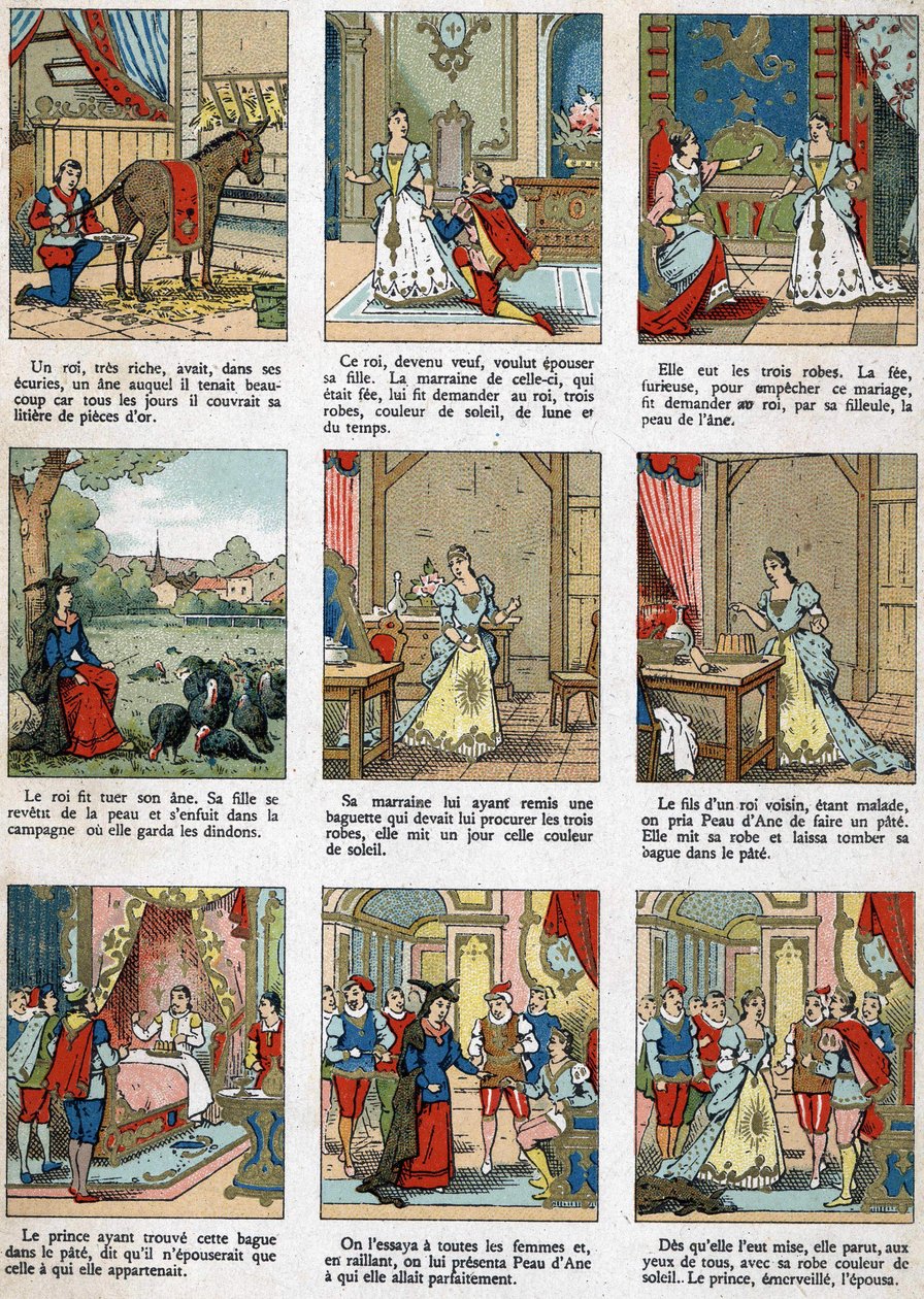 Illustration för Donkey Skin, berättelse av Charles Perrault. av Unknown artist