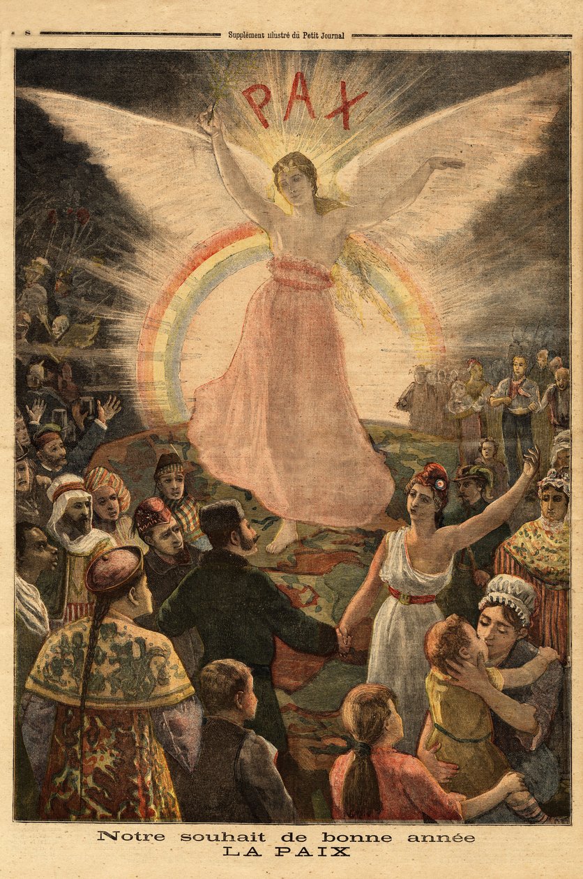 Illustration till nyårshälsningar 1894, fred åt alla nationer. Gravyr i "" Le petit journal"" 1894-01-01. Selvas samling. av Unknown artist