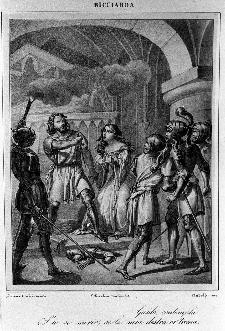Illustration för den sista scenen i akt V av "Ricciarda" av den italienske poeten och dramatikern Ugo Foscolo (1778-1827) 1800-talet av Unknown artist