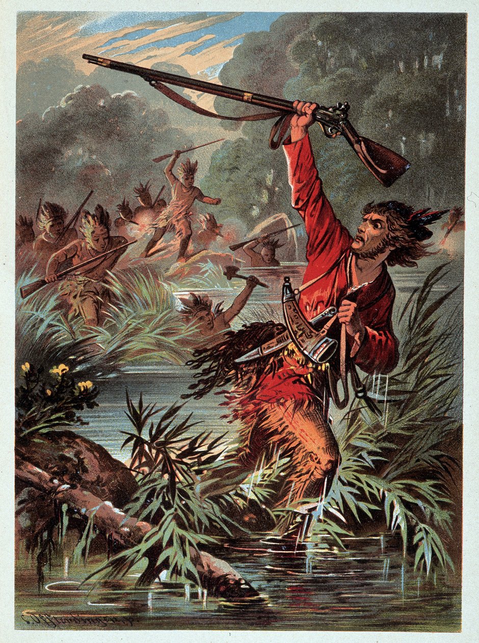 Illustration av "" läderstrumpor" av F. Cooper av Unknown artist