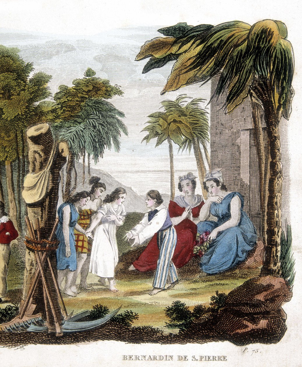 Illustration av "Paul och Virginie" av Bernardin de Saint Pierre (1737-1814). Gravyr av 1800-talet. av Unknown artist