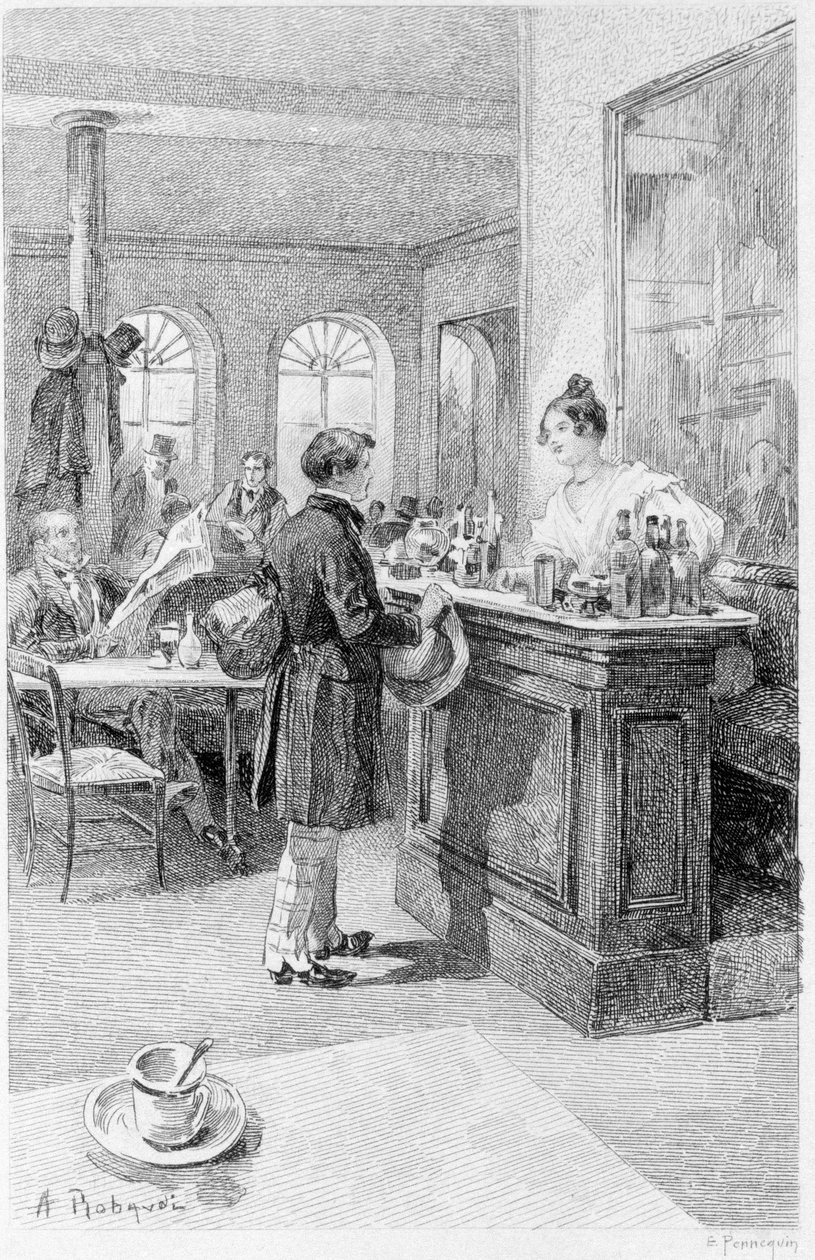 Illustration av "det röda och det svarta". Stendhal. 1831. Gravyr från slutet av 1800-talet. av Unknown artist