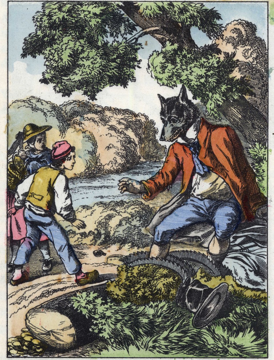 Illustration av berättelsen "God mamma får"". I "" Sagor från hemmet för de minsta"". Anonym gravyr från 1800-talet. av Unknown artist