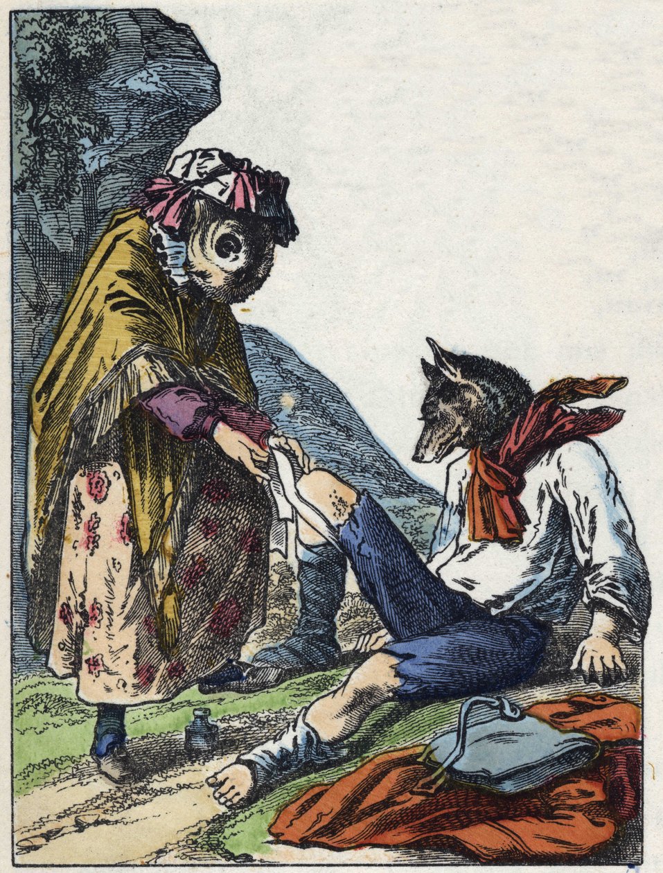 Illustration av berättelsen "God mamma får"". I "" Sagor från hemmet för de minsta"". Anonym gravyr från 1800-talet. av Unknown artist