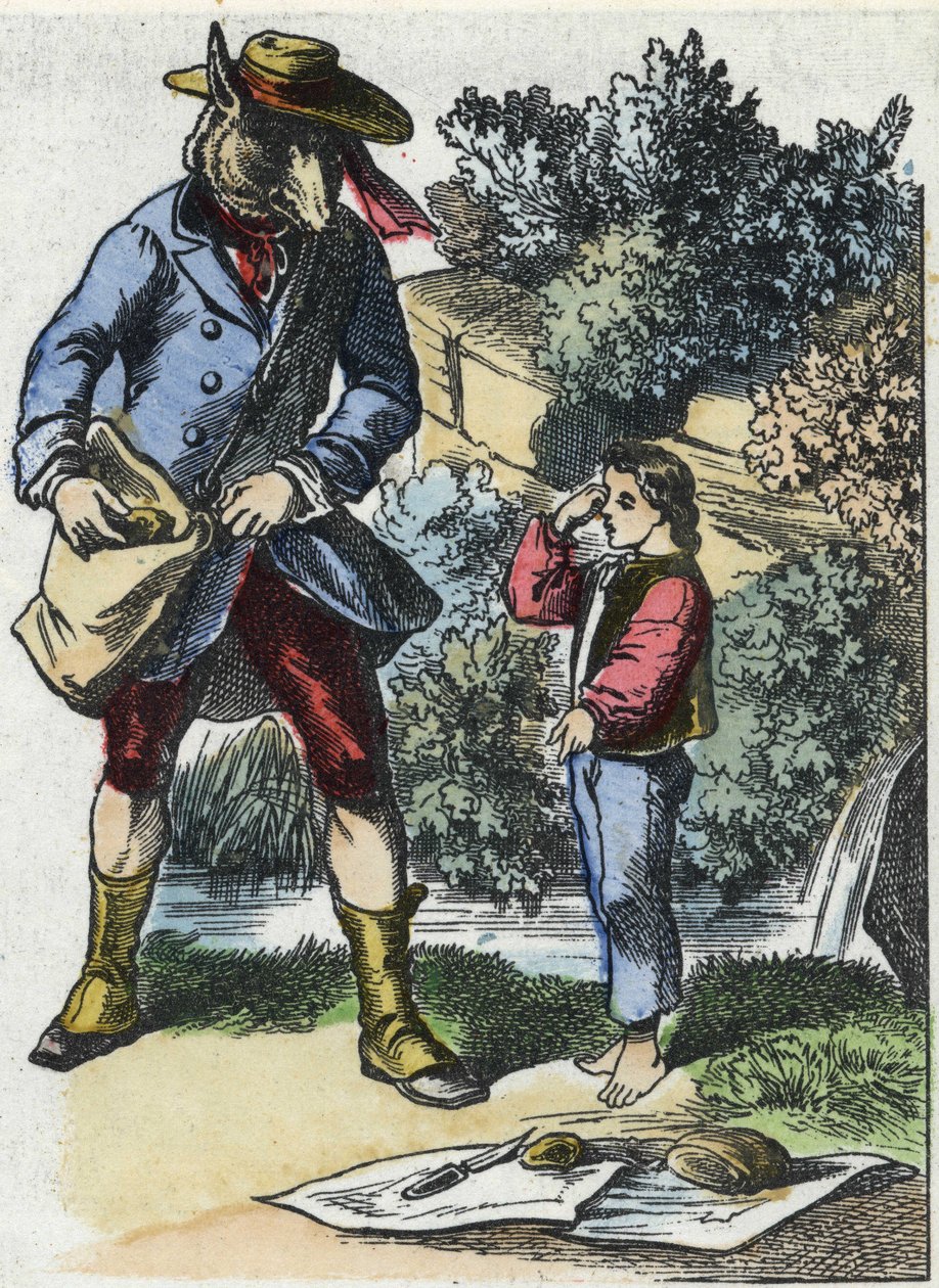 Illustration av berättelsen "God mamma får"". I "" Sagor från hemmet för de minsta"". Anonym gravyr från 1800-talet. av Unknown artist