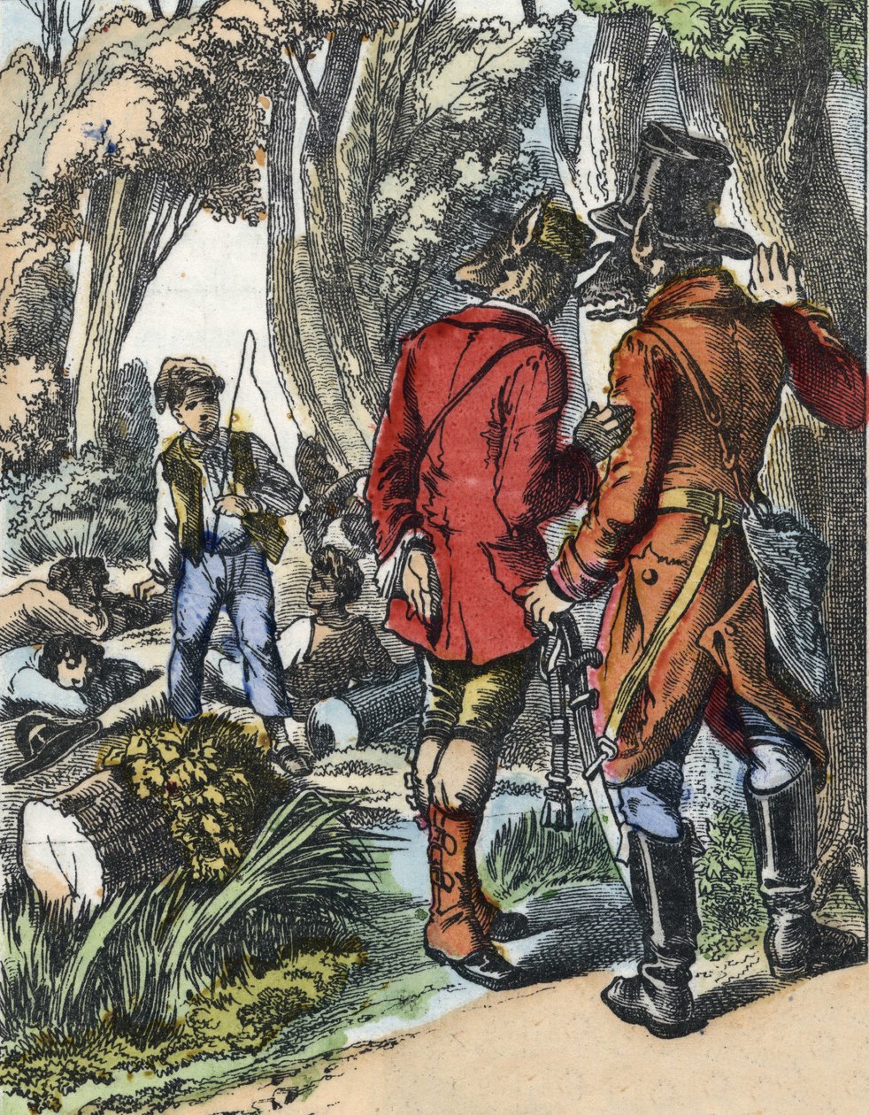 Illustration av berättelsen "God mamma får"". I "" Sagor från hemmet för de minsta"". Anonym gravyr från 1800-talet. av Unknown artist