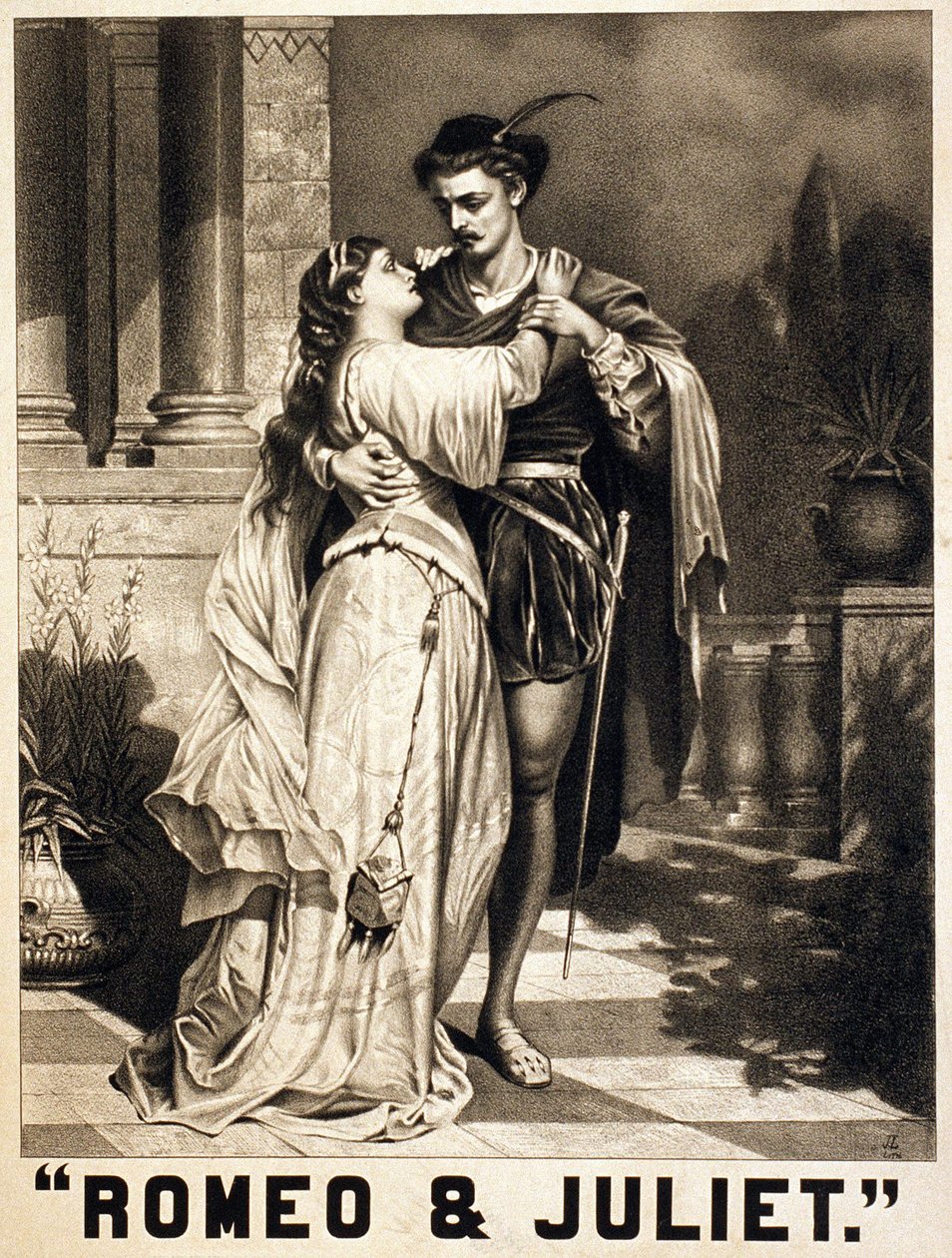 Illustration på Romeo och Julia av Shakespeare. Litografi, cirka 1880. av Unknown artist