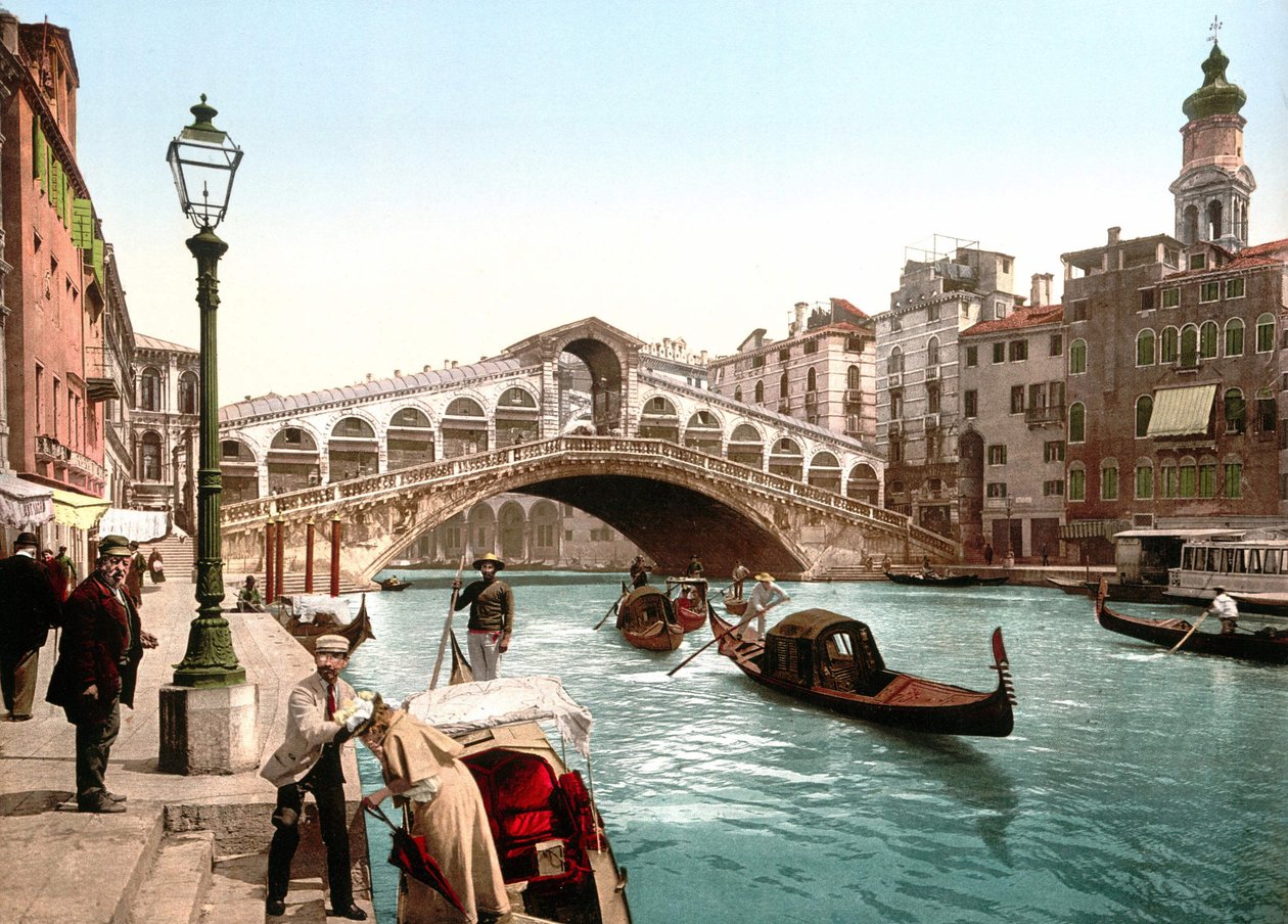 Illustration som representerar Canal Grande i Venedig. Fotokrom från slutet av 1800-talet. av Unknown artist