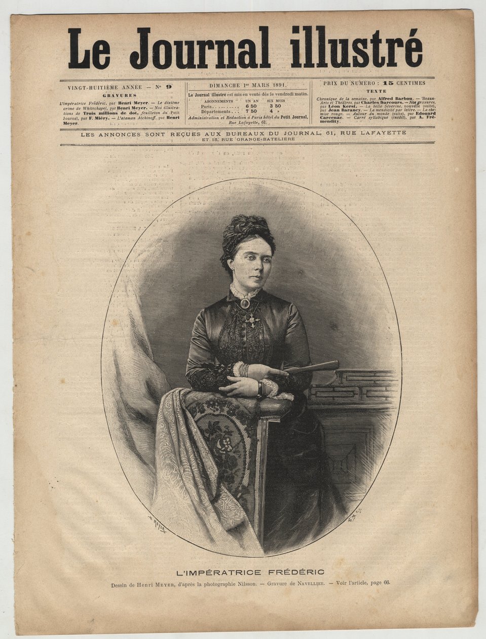 Imponera Frederic - Victoria av Storbritannien (1840-1901) Victoria Adelaide Marie Louise från Storbritannien, kunglig prinsessa av Storbritannien och Irland -Victoria, Princess Royal (kejsarinna Frederick) - omslag till "The Illustrous Journal" från mars  av Unknown artist