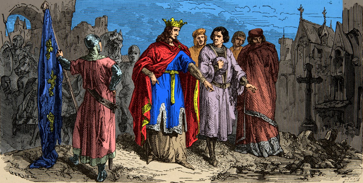År 1186 beordrade Philippe Auguste (1165-1223) att asfaltera Paris gator, gravyr från 1800-talet av Unknown artist