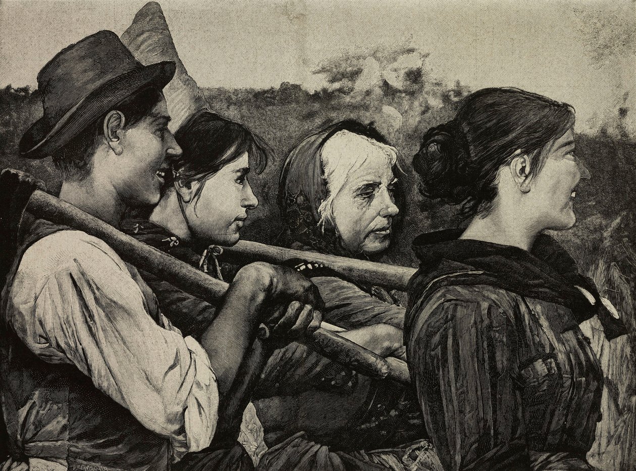 På fälten, målning av Egisto Ferroni (1835-1912), gravyr av F Cantagalli efter ett fotografi av G Brogi från L