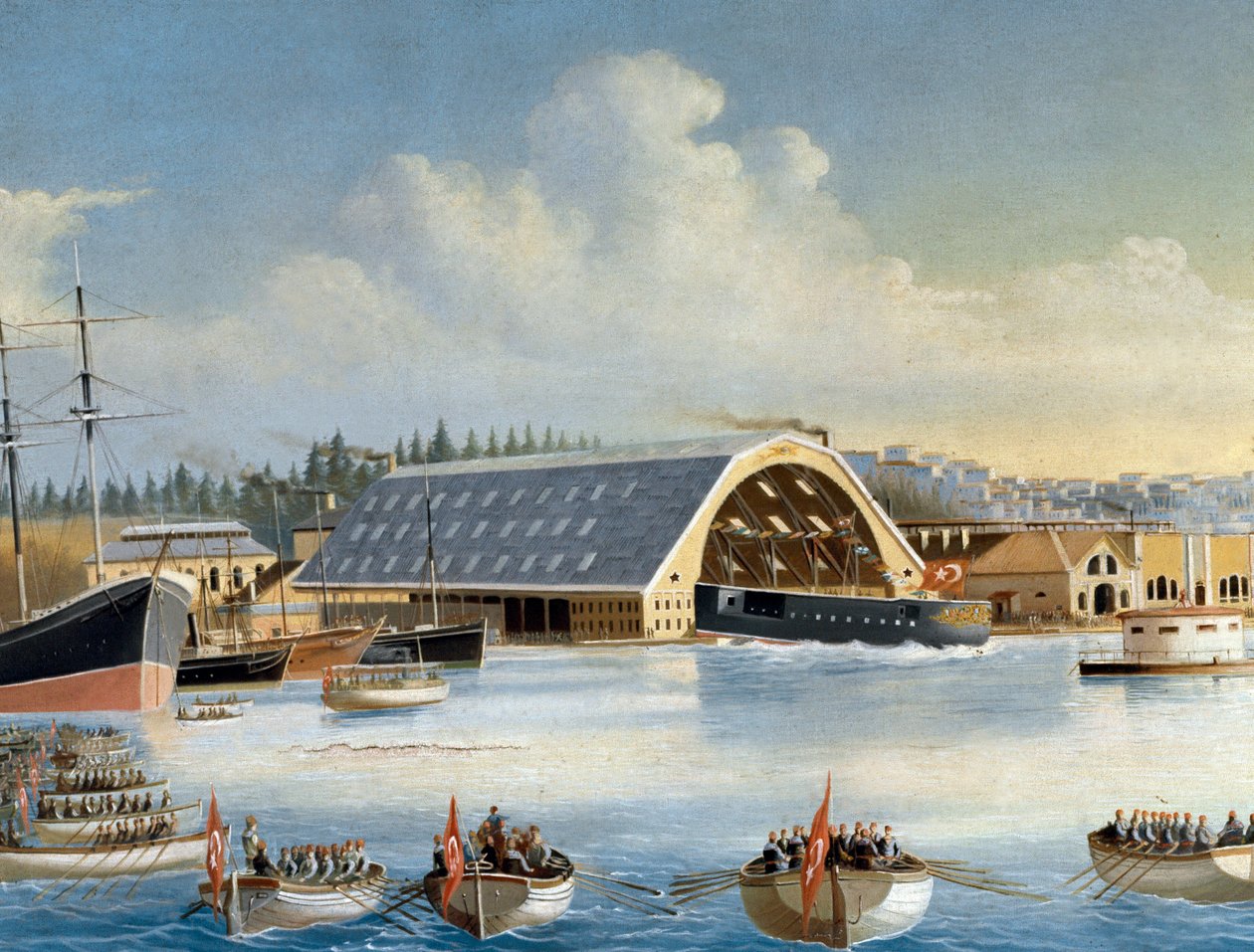 Invigning av ett skepp på Taskizak-varvet 1880 Detalj. Målning. Istanbul, Marinmuseum av Unknown artist