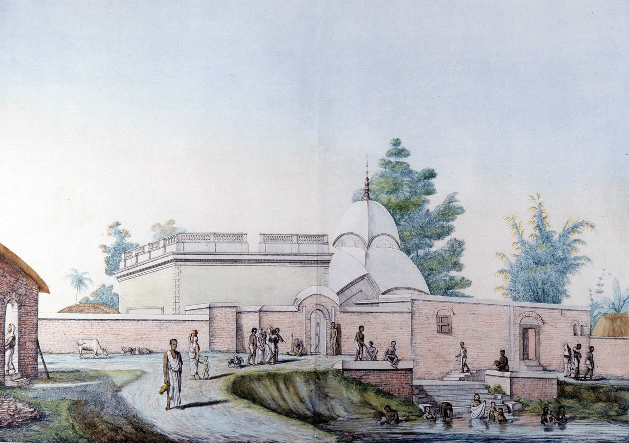 Indisk kultur och civilisation: Bad i floden Hooghly i Calcutta (eller Kolkata), Indien. Gravyr 1808. av Unknown artist