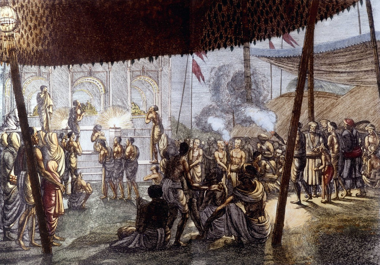 Indisk kultur och civilisation: Kärleksfest i Krishna, Indien. Gravyr 1808. av Unknown artist