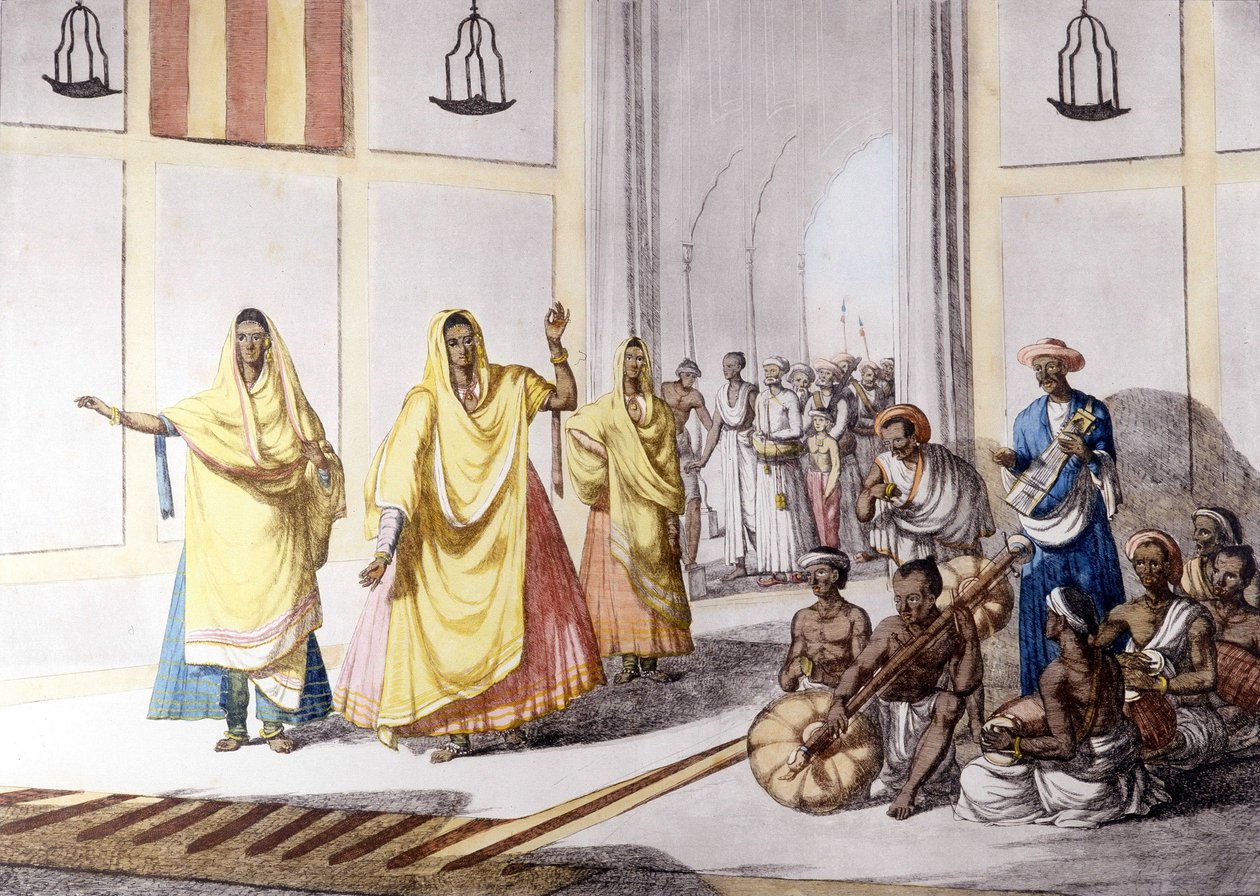 Indisk kultur och civilisation: dansare och traditionell musik, Indien. av Unknown artist