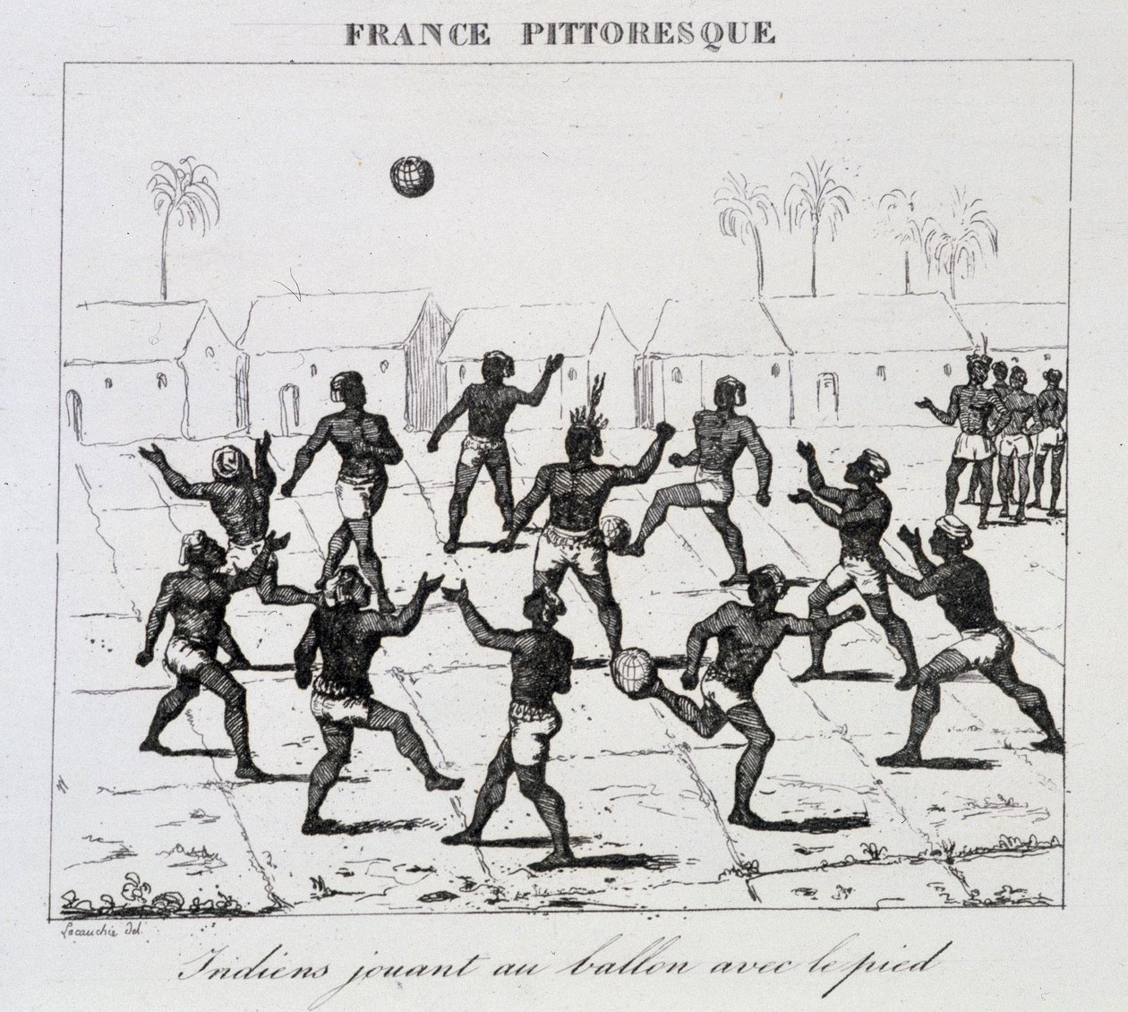Indianer (Sydamerika) som spelar boll med foten av Unknown artist