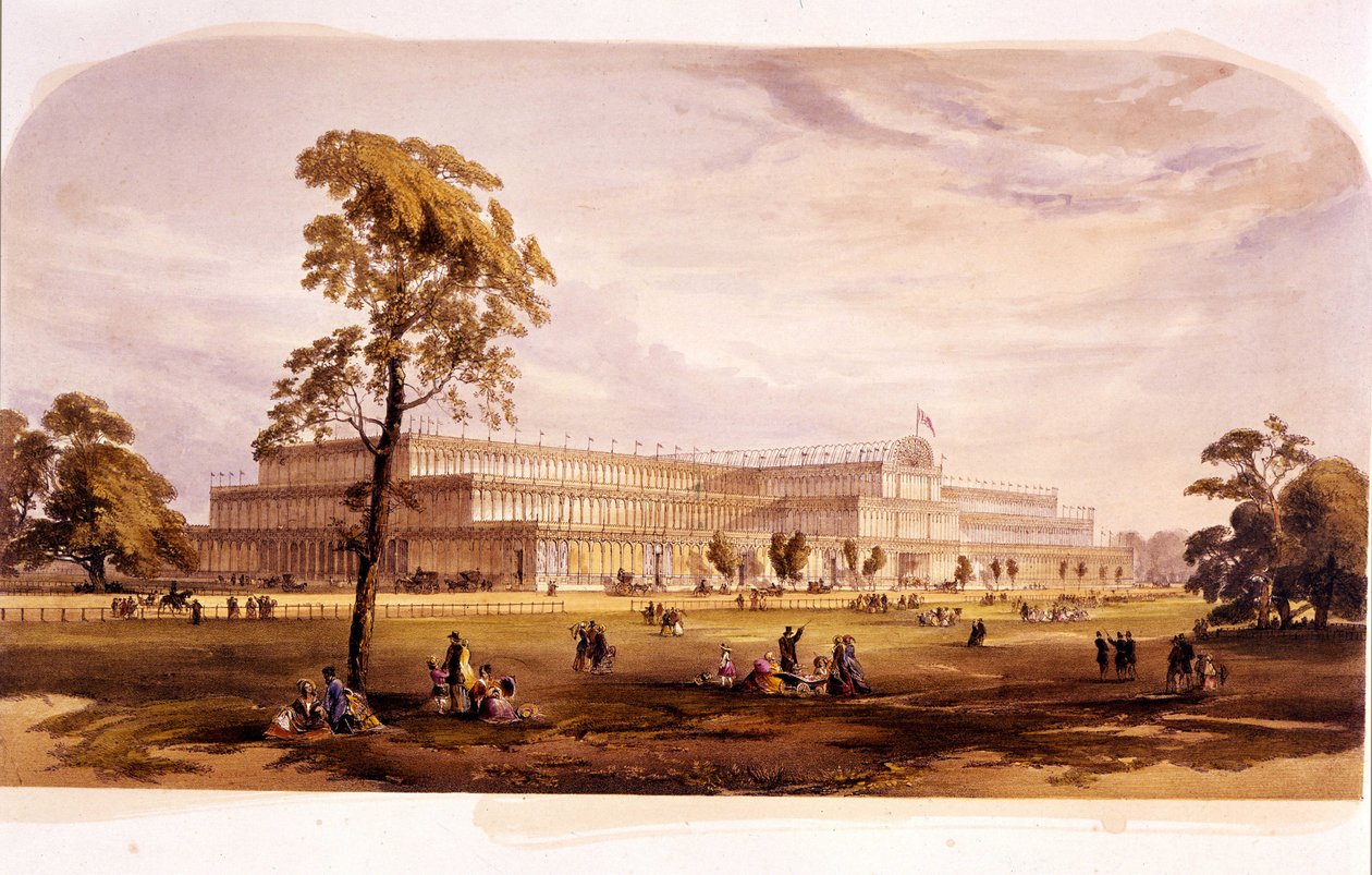 Industriell revolution: utsikt över Crystal Palace, byggt av Joseph Paxton för 1851 års världsutställning i London (Hyde Park) 1800-talet av Unknown artist