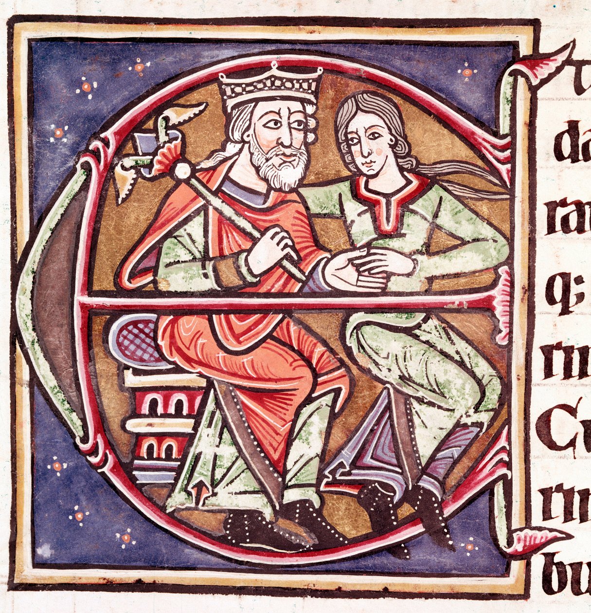 Inledande bokstav E med David och Batseba (miniatyr av Unknown artist