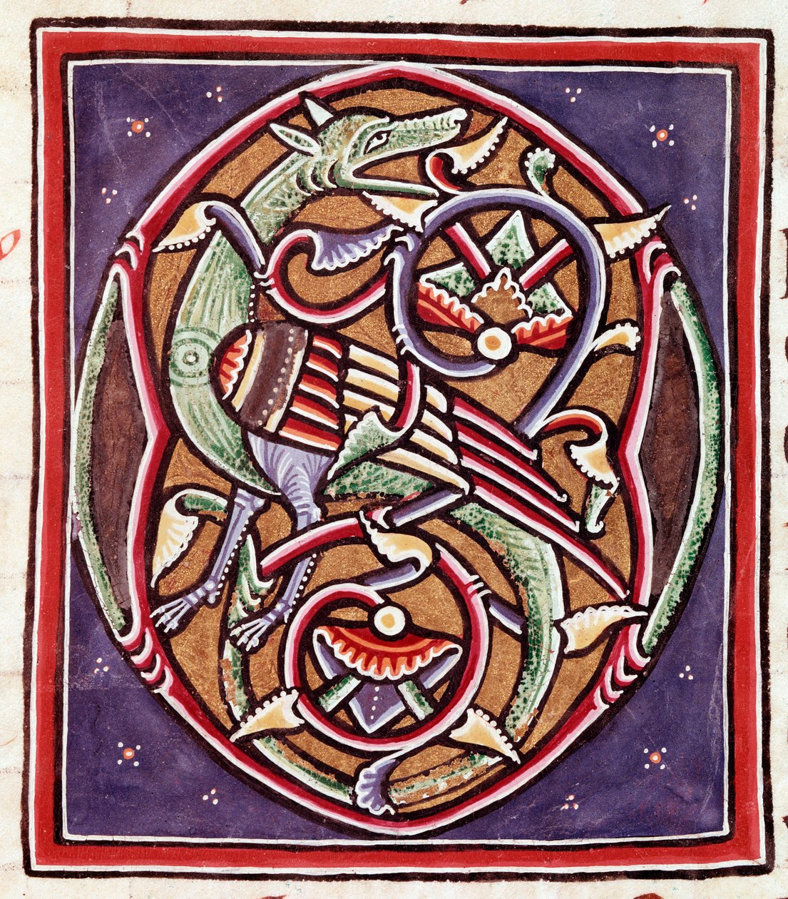 Inledande bokstav med imaginär varelse (miniatyr av Unknown artist