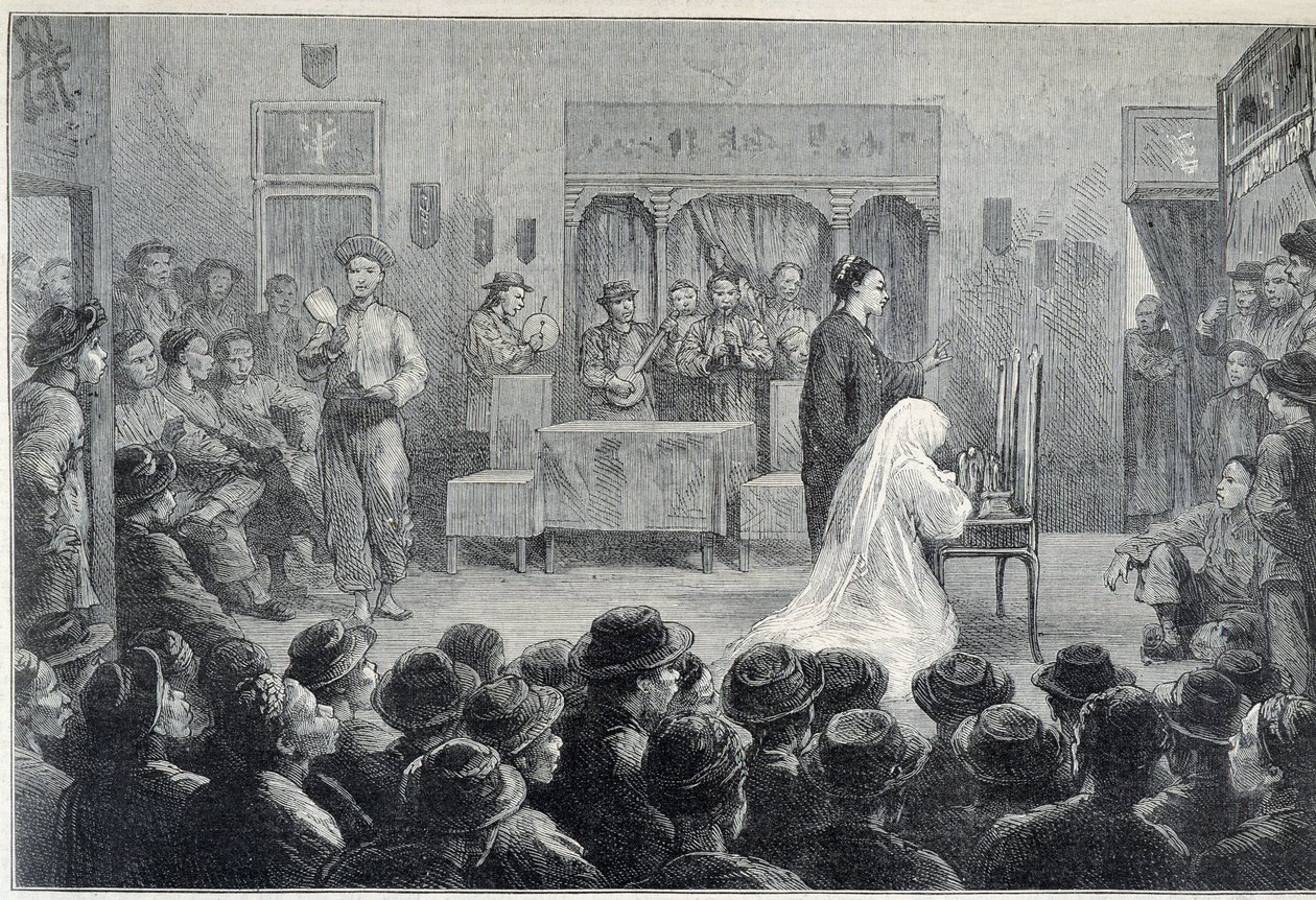 Inuti en kinesisk teater i Kalifornien, mot slutet av 1800-talet. av Unknown artist