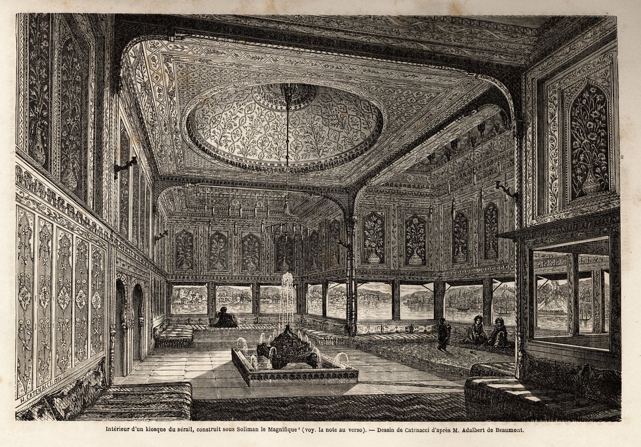 Inuti en kiosk av serien i Konstantinopel (dagens Istanbul), byggd under Soliman the Magnificent eller Suleyman 1st (1495-1566) av Unknown artist