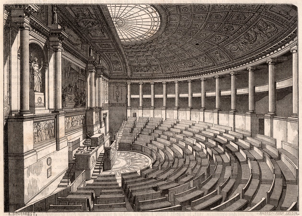Inifrån deputeradekammaren (nationalförsamlingen), tidigare kallad Palais Bourbon, Paris, Frankrike av Unknown