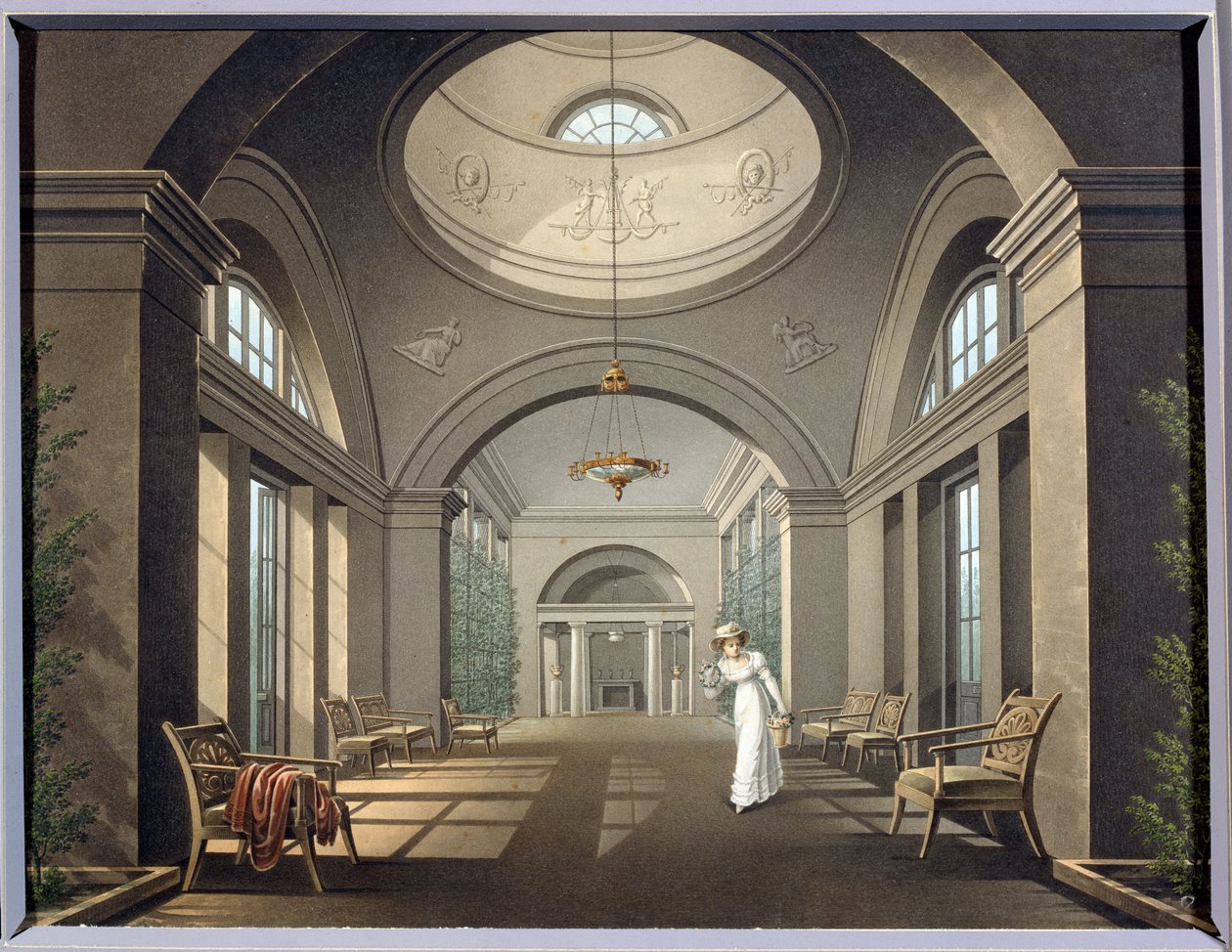 Interiör av voljären i Pavlovsk-palatset. Anonym målning. Akvarell och tusch, mitten av 1800-talet. Klassicism. State Open Air Museum Pavlovsk Palace, Sankt Petersburg. av Unknown artist