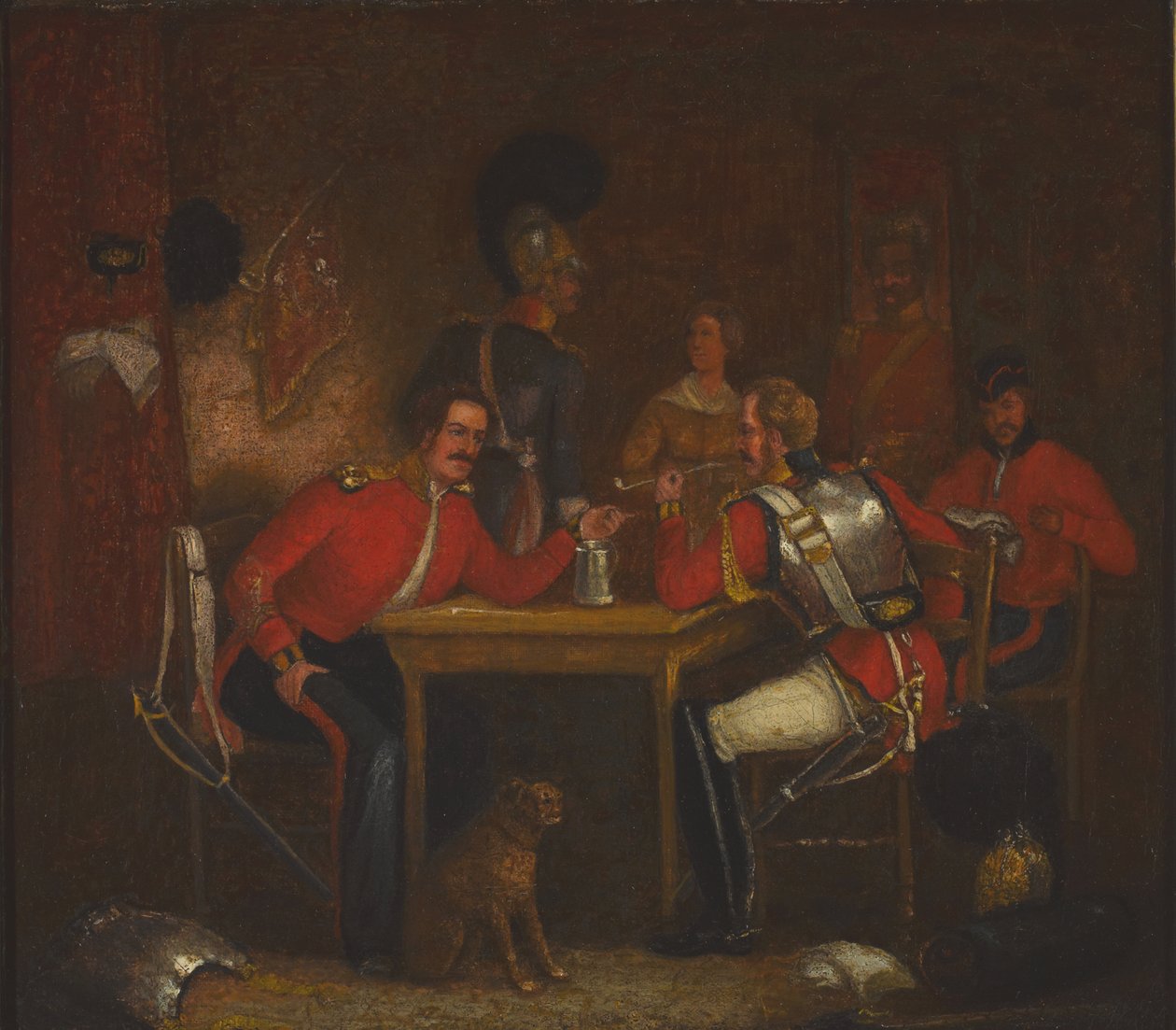 Interiör av Guard Room, med soldater från Life Guards och Royal Horse Guards av Unknown artist
