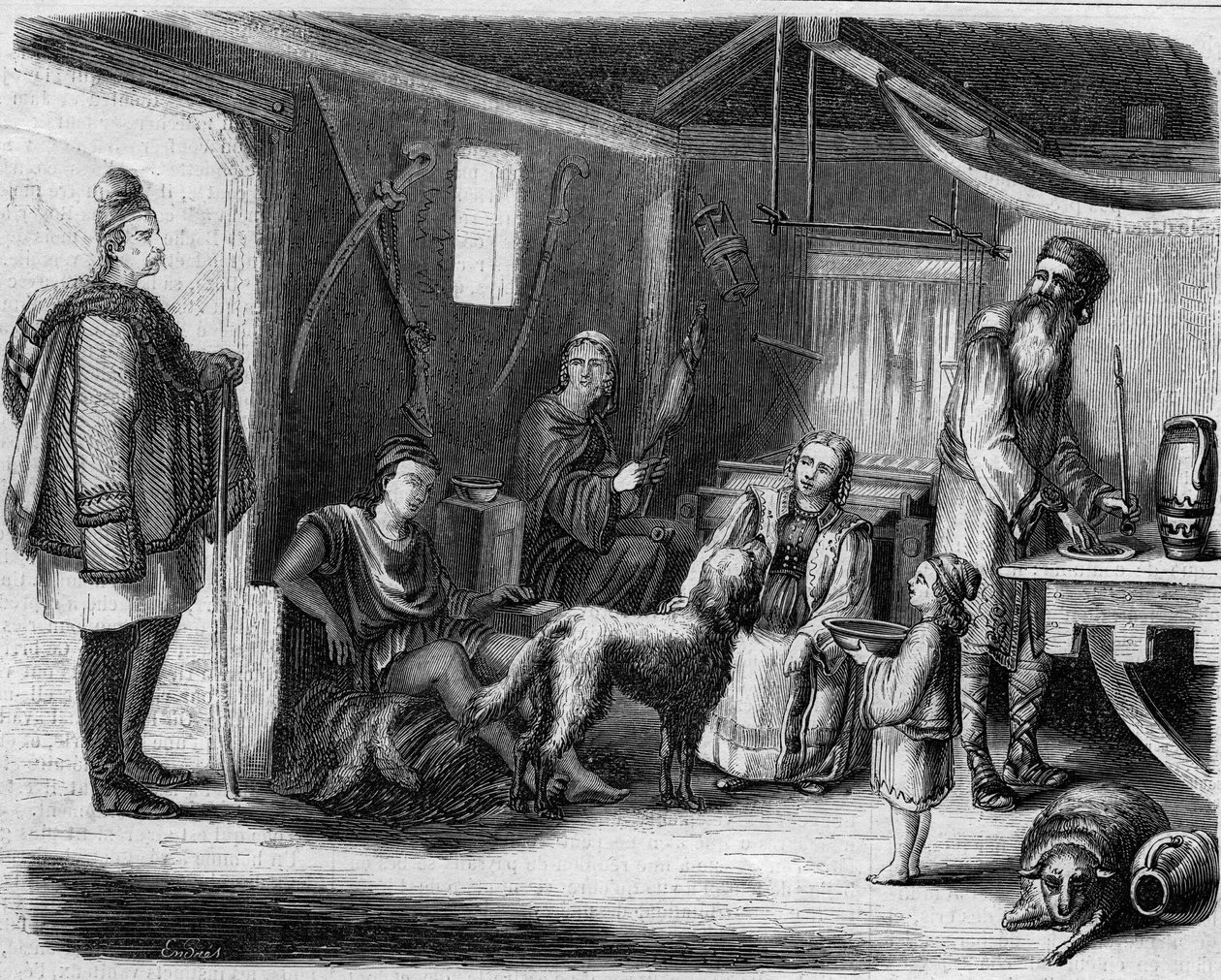 Interiör av ett serbiskt bondehus i närheten av Belgrad 1859. av Unknown artist