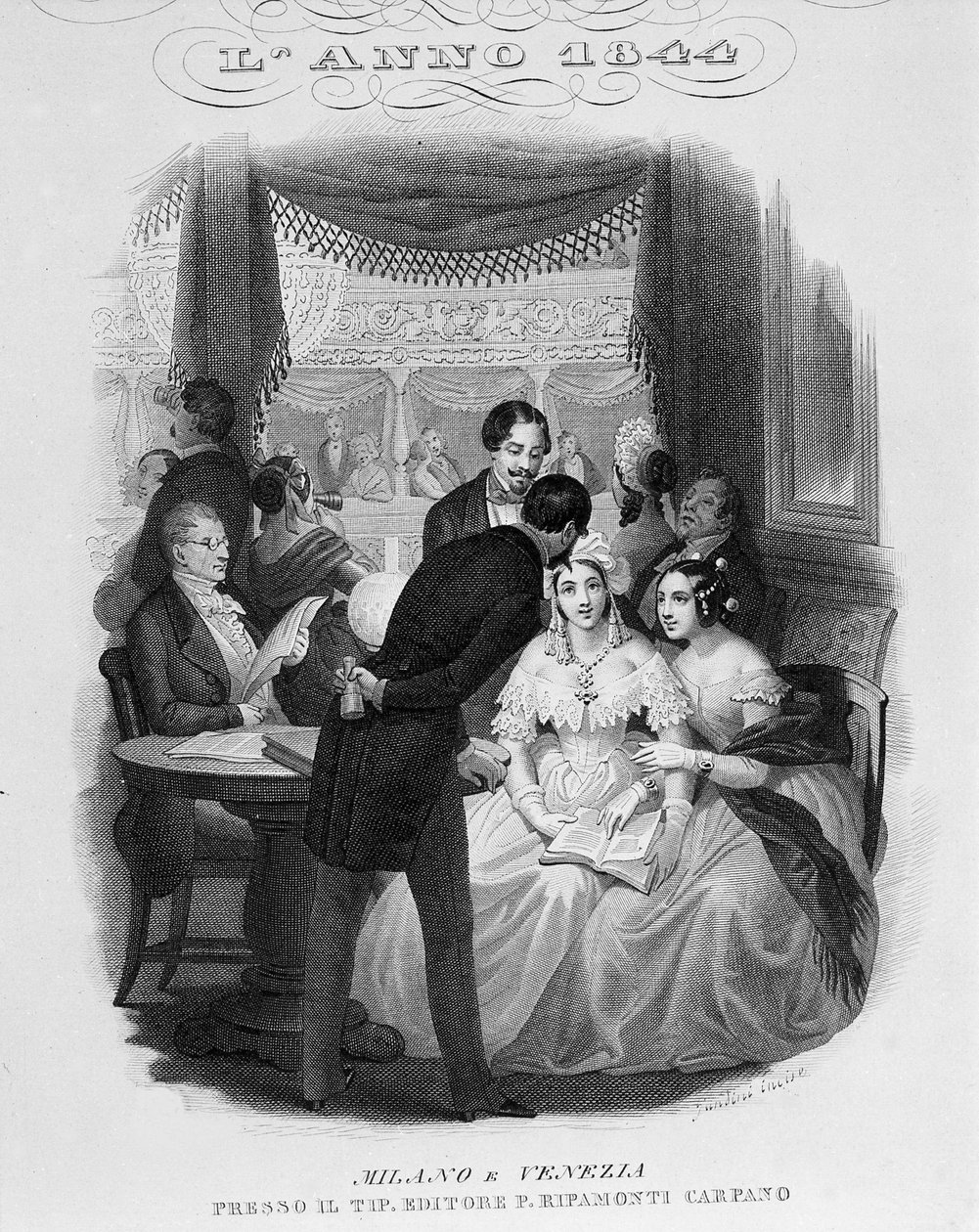 Interiör av en loge av teatro alla Scala. 1844. av Unknown artist