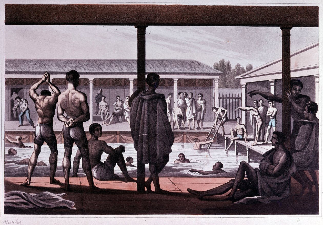Interiör av en simskola, London, tidigt 1800-tal. av Unknown artist