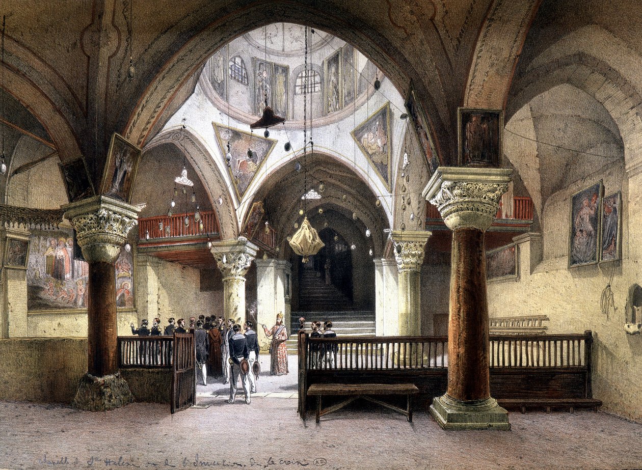 Interiör av kapellet i St. Helena, Jerusalem. 1800-talsgravyr. av Unknown artist