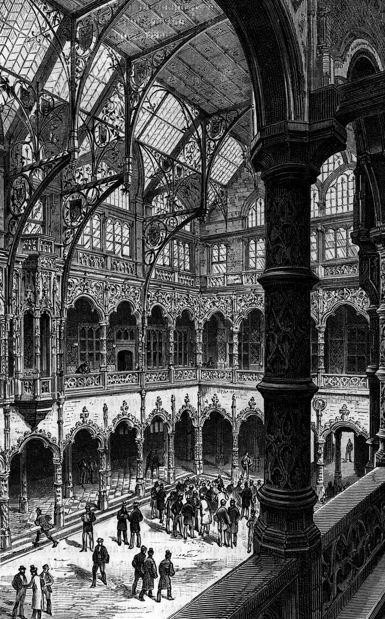 Invändig bild av Antwerpens börs på 1800-talet. Gravyr i "Le journal de la jeunesse"" av Unknown artist