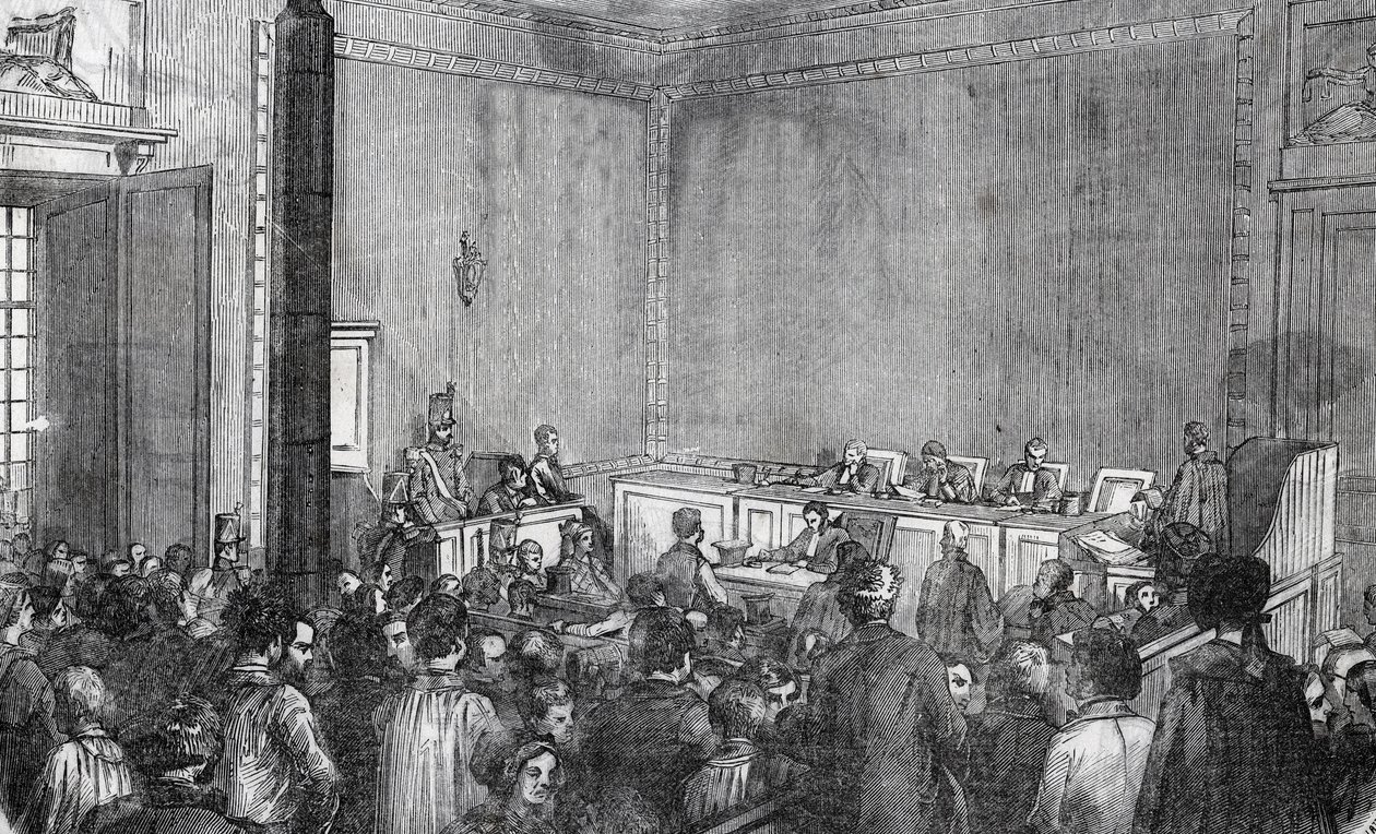Invändig vy av kriminalpolisen, 6:e kammaren i Paris på 1800-talet - Gravyr i "Tableau-de-Paris" av Edmond Texier av Unknown artist