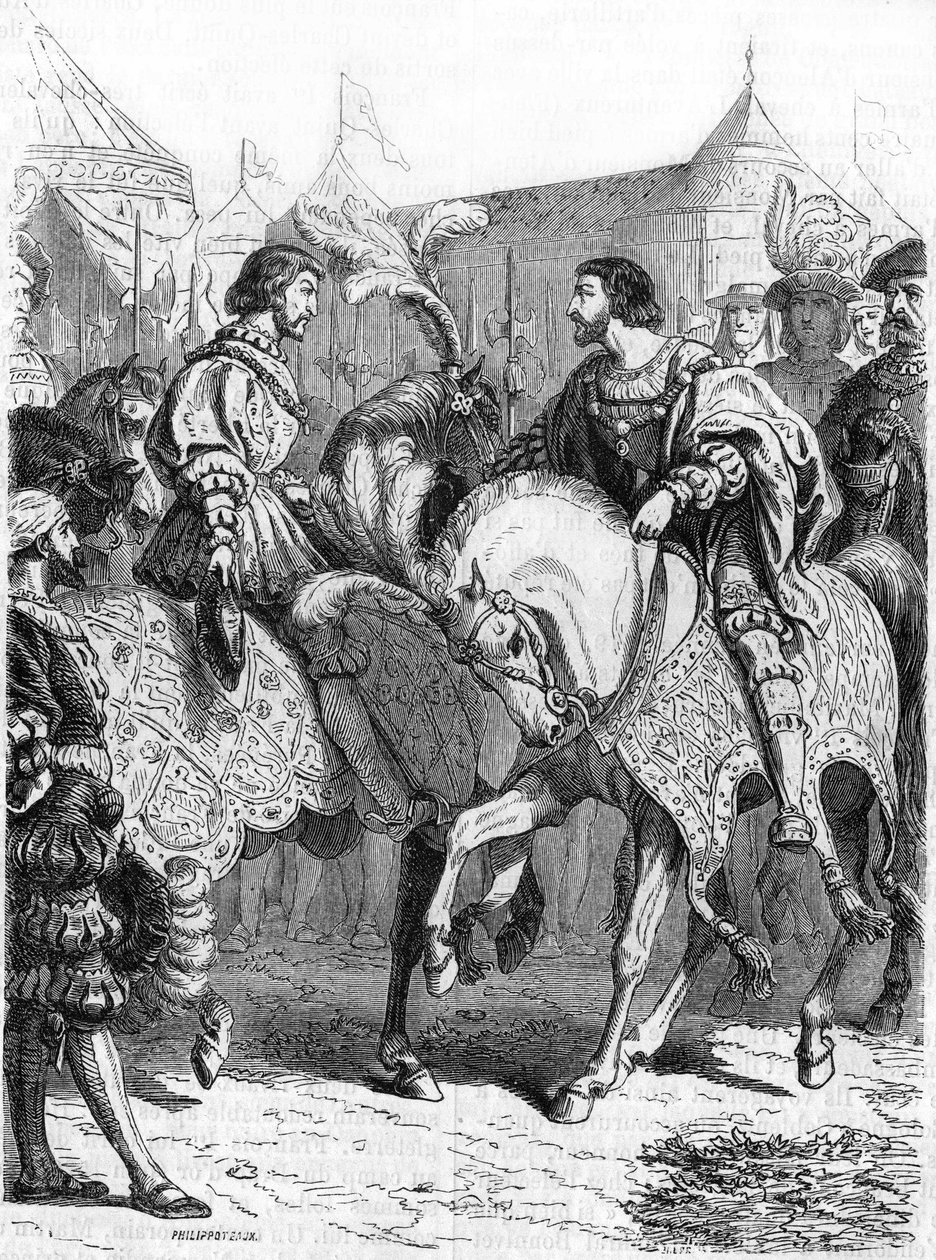 Intervju med Francois 1st och Henry VIII. Gravyr av 1800-talet. av Unknown artist