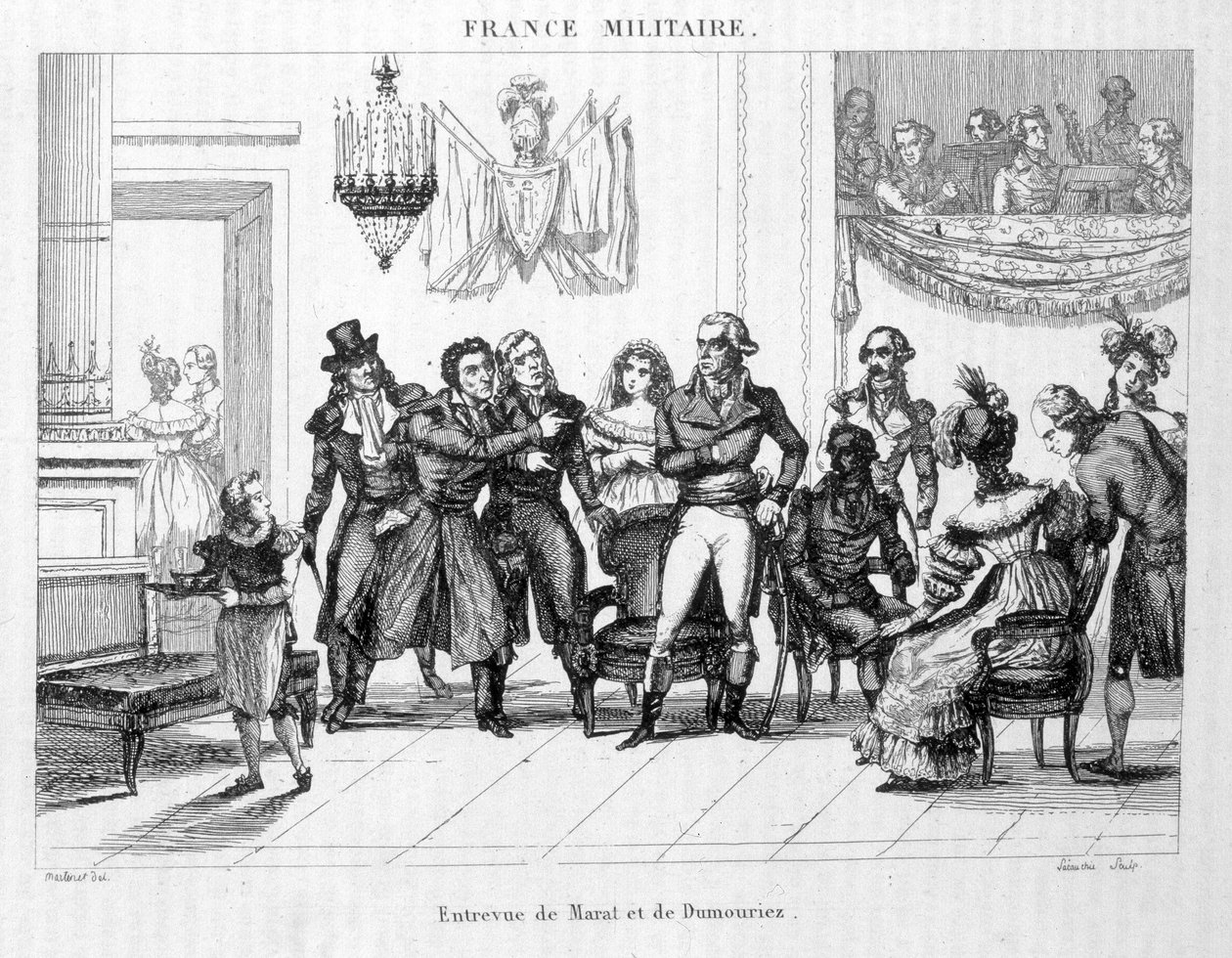 Intervju av Joachim Murat (1767-1815) och Dumouriez (1739 - 1823) - Gravyr av 1800-talet. av Unknown artist