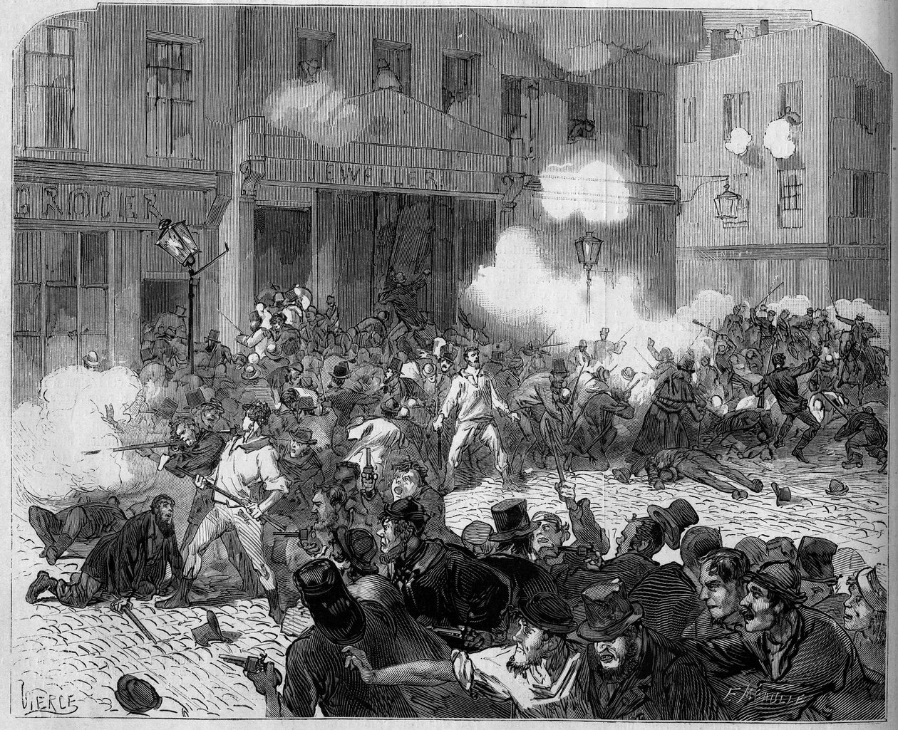 Irland 1872: Belfast-problem, kamp mellan orangister och katoliker. av Unknown artist