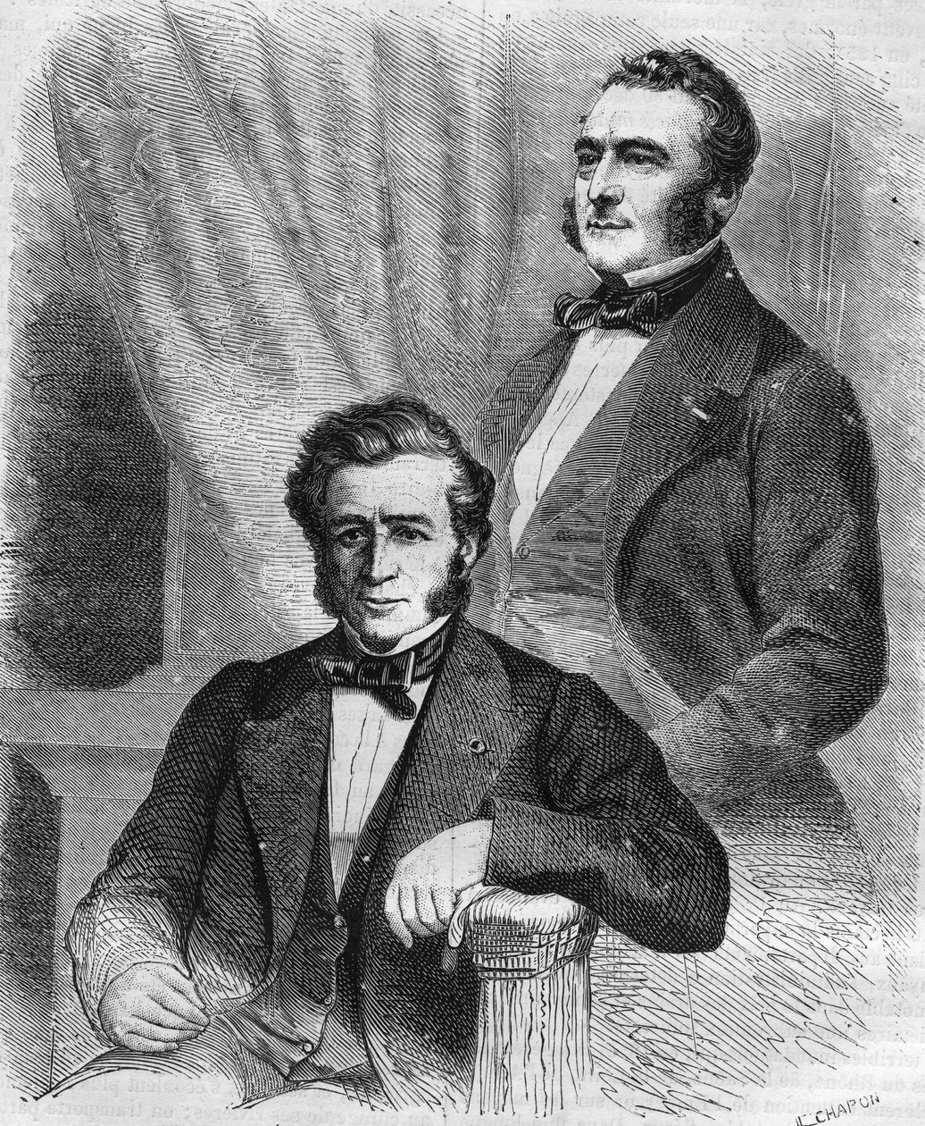 Isaac och Jacob Emile Pereire, franska affärsmän, grundare av Société de Crédit Mobilier (1852). av Unknown artist
