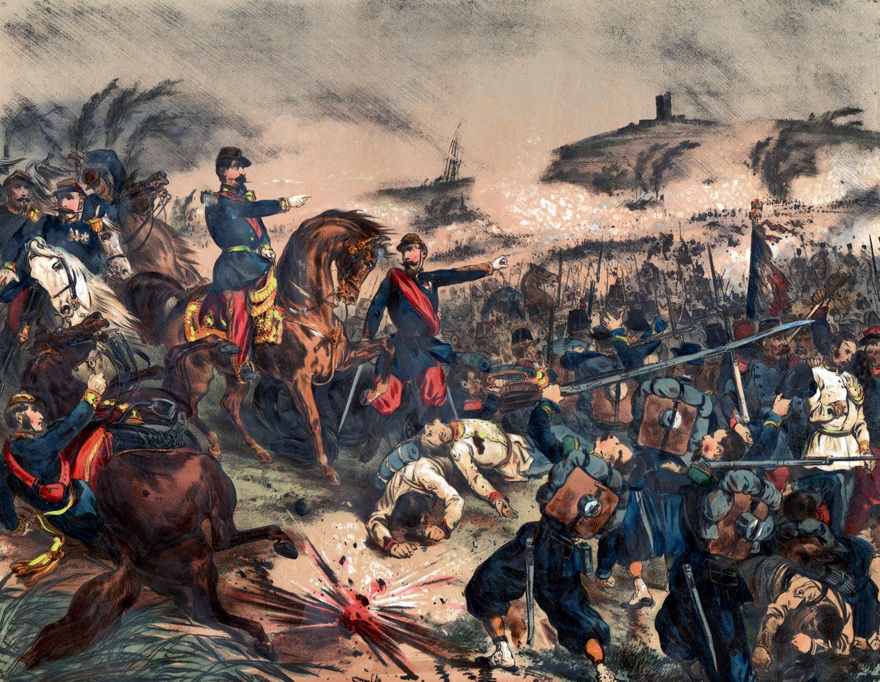 Italienska kampanjen 1859 eller andra italienska självständighetskriget: Napoleon III (1808-1873) vid slaget vid Solferino, 24 juni av Unknown artist