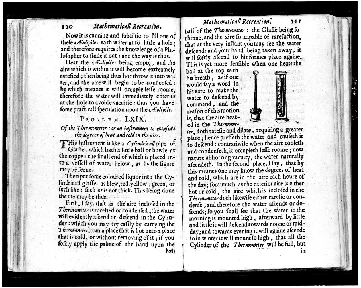 Italienska och holländska termometrar sidor från "" Mathematics Recreations"" av Jean leurechon (1591-1670) 1653 av Unknown artist
