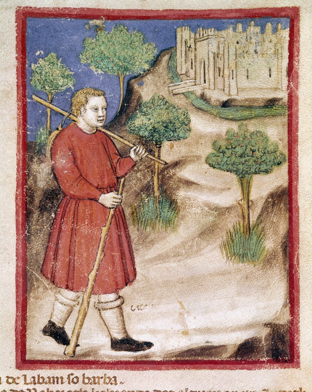 Jakob går till Laban i Mesopotamien miniatyr från Codex 212 (eller Padovano eller Bible of Padua) 1390-1400 Rovigo, Accademia dei Concordi av Unknown artist
