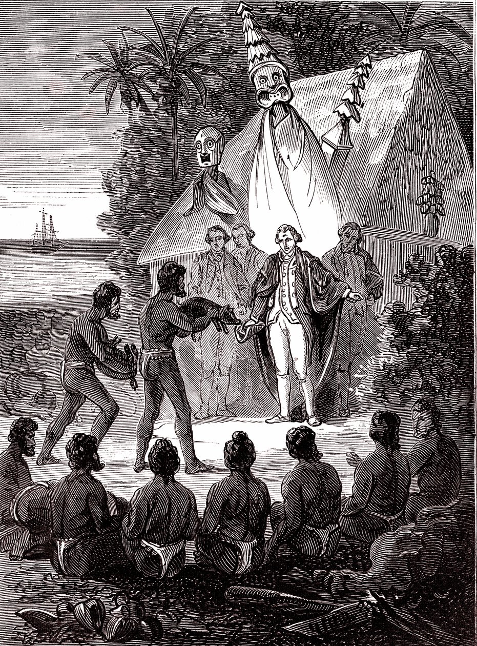 James Cook med Island Sandwich-infödingar av Unknown artist