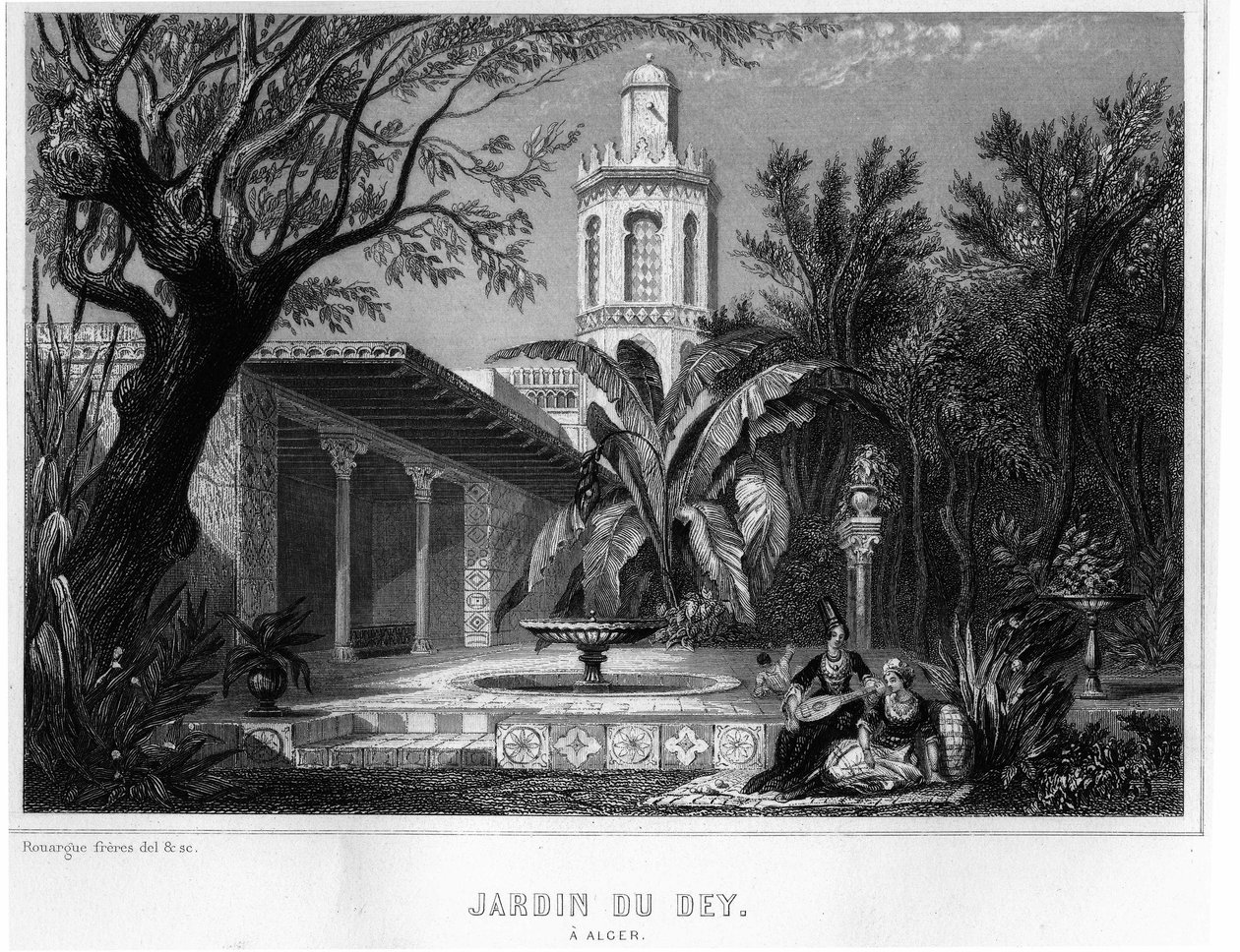 Jardin du dey i Alger, belägen i det befästa distriktet Kasbah (casbah), huvudbostad för den franska arméns chefsgeneral 1830 - I "" L
